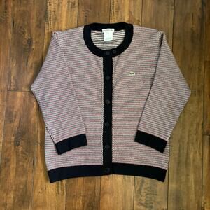 Vintage Lacoste Cardigan Sweater Womens Size 42 Red Multicolor Wool Knit Grandma